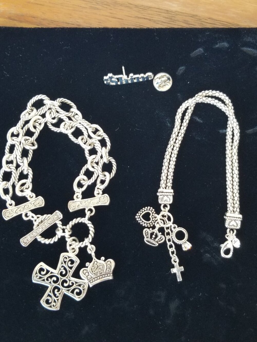 Premier Designs Silver Charm Bracelet Bundle Antiqued Silver Plated 7" plus Pin